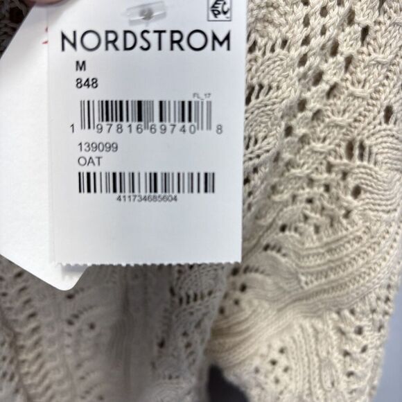 Lucky Brand Women Cotton Open-Stitch Pointelle Pullover Sweater Oat Size Medium - Picture 5 of 14